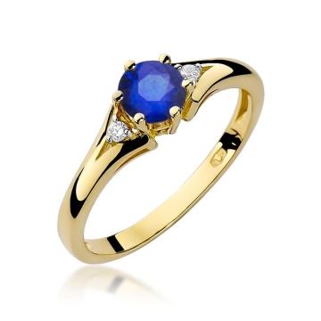 Inel Aur 9K cu Safir 0.50 ct si Diamante Naturale 0.03 ct