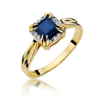 Inel Aur 9K cu Safir 0.70 ct si Diamante Naturale 0.06 ct
