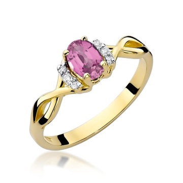 Inel Aur 9K cu Safir Roz 0.45 ct si Diamante Naturale 0.05 ct