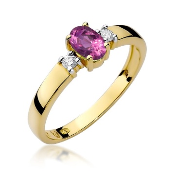 Inel Aur 9K cu Safir Roz 0.45 ct si Diamante Naturale 0.08 ct