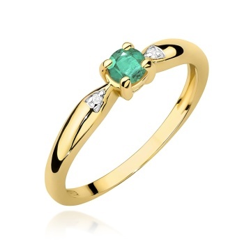 Inel Aur 9K cu Smarald 0.15 ct si Diamante Naturale 0.01 ct