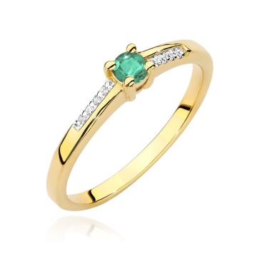 Inel Aur 9K cu Smarald 0.15 ct si Diamante Naturale 0.04 ct