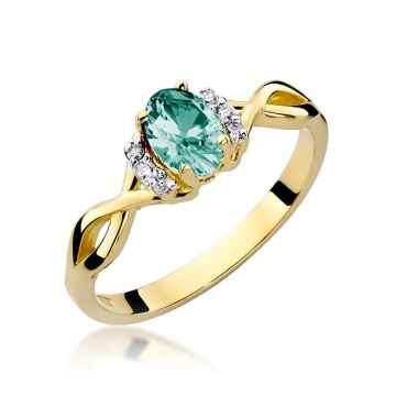 Inel Aur 9K cu Smarald 0.40 ct si Diamante Naturale 0.05 ct