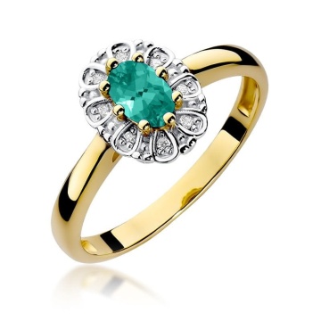Inel Aur 9K cu Smarald 0.40 ct si Diamante Naturale 0.07 ct