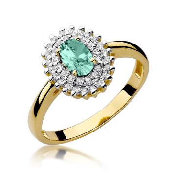 Inel Aur 9K cu Smarald 0.40 ct si Diamante Naturale 0.20 ct