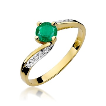 Inel Aur 9K cu Smarald 0.50 ct si Diamante Naturale 0.05 ct