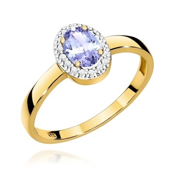 Inel Aur 9K cu Tanzanit 0.40 ct si Diamante Naturale 0.08 ct