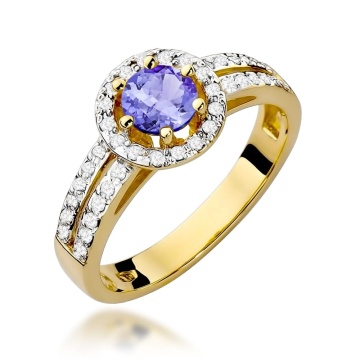 Inel Aur 9K cu Tanzanit 0.50 ct si Diamante Naturale 0.20 ct