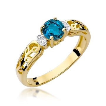 Inel Aur 9K cu Topaz London Blue 0.50 ct si Diamante Naturale 0.02 ct