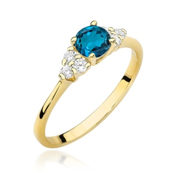 Inel Aur 9K cu Topaz London Blue 0.50 ct si Diamante Naturale 0.18 ct