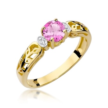 Inel Aur 9K cu Topaz Roz 0.60 ct si Diamante Naturale 0.02 ct