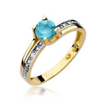 Inel Aur 9K cu Topaz Swiss 0.50 ct si Diamante Naturale 0.03 ct
