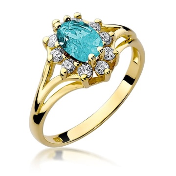 Inel Aur 9K cu Topaz Swiss 0.90 ct si Diamante Naturale 0.30 ct