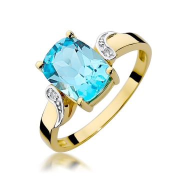 Inel Aur 9K cu Topaz Swiss 2.40 ct si Diamante Naturale 0.01 ct