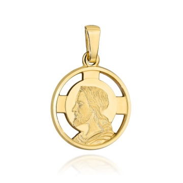 Medalion Religios Rotund din Aur 14K cu Icoana Domnului Iisus