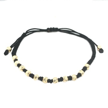 Brățară Aur 14K cu Bile Diamantate pe Șnur Negru
