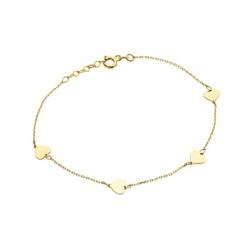 Brățară Aur 14K Delicată Cu Patru Inimioare Pline