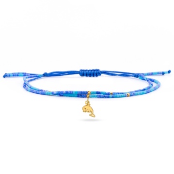 Bratara de picior Delphin cu bilute din AUR 14K
