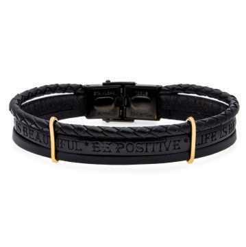 Bratara Positive din Aur 14K si Piele Naturală