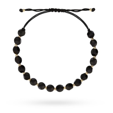 Bratara Snur cu Margelute Negre Mat-Lucioase si Bilute- Aur 14k