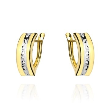 Cercei Aur 14K Bicolor, Design Rectangular, Diamantat