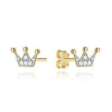 Cercei Aur 14K Coroană cu Zirconii în Două Culori