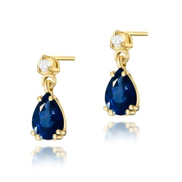 Cercei Aur 14K cu Safir 0.60 ct si Diamante Naturale 0.04 ct