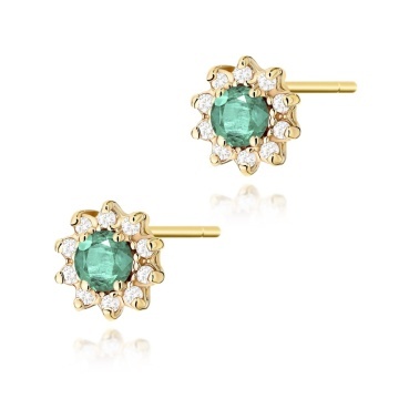 Cercei Aur 14K cu Smarald 0.15 ct si Diamante Naturale 0.17 ct