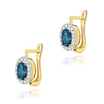 Cercei Aur 14K cu Topaz London Blue 0.50 ct si Diamante Naturale 0.16 ct