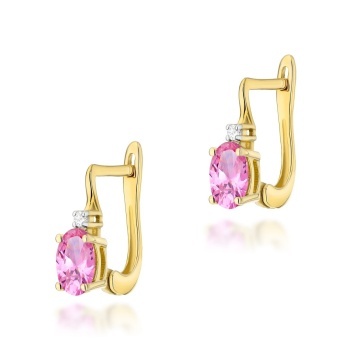 Cercei Aur 14K cu Topaz Roz 0.50 ct si Diamante Naturale 0.03 ct