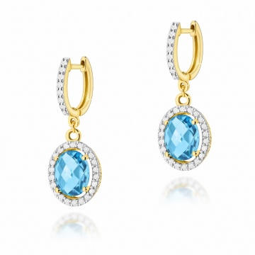 Cercei Aur 14K cu Topaz Swiss 1.70 ct si Diamante Naturale 0.36 ct