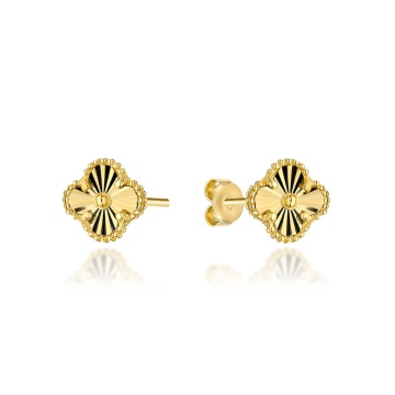 Cercei Aur 14K Trifoi Diamantat 8 mm