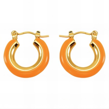 Cercei Ceramic Orange din Inox placati cu AUR 18K