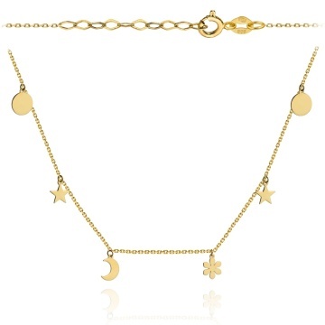 Colier Aur 14k cu Banuti, Stelute, Luna si Floare