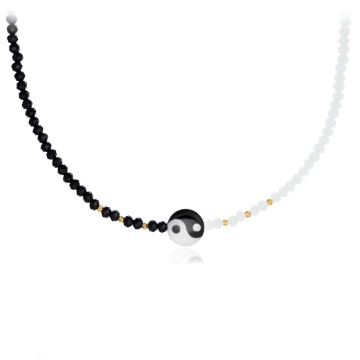Colier Yin și Yang cu cristale și biluțe din AUR 14K