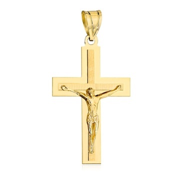 Cruciuliță Aur 14K cu Isus și Finisaj Satinat