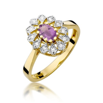 Inel Aur 14K cu Ametist 0.40 ct si Diamante Naturale 0.10 ct