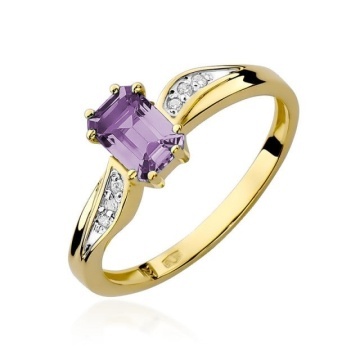 Inel Aur 14K cu Ametist 0.50 ct si Diamante Naturale 0.03 ct