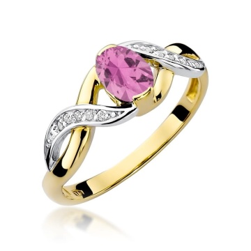 Inel Aur 14K cu Pink Sapphire 0.45 ct si Diamante Naturale 0.05 ct