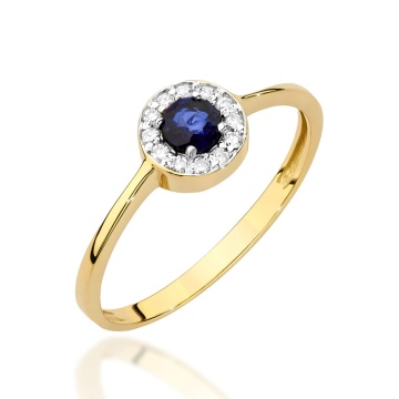 Inel Aur 14K cu Safir 0.30 ct si Diamante Naturale 0.10 ct