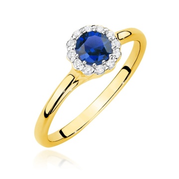 Inel Aur 14K cu Safir 0.50 ct si Diamante Naturale 0.10 ct