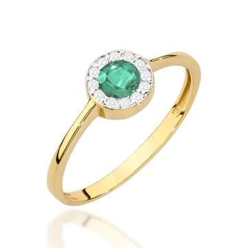 Inel Aur 14K cu Smarald 0.30 ct si Diamante Naturale 0.10 ct