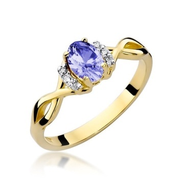Inel Aur 14K cu Tanzanit 0.40 ct si Diamante Naturale 0.05 ct