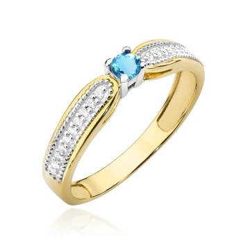 Inel Aur 14K cu Topaz Swiss 0.15 ct si Diamante Naturale 0.09 ct