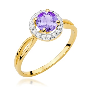 Inel Aur 9K cu Ametist 0.90 ct si Diamante Naturale 0.08 ct