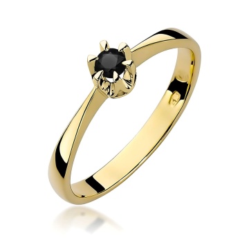Inel Aur 9K cu Diamant Natural Negru 0.12 ct