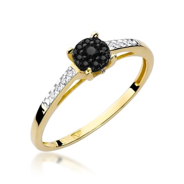 Inel Aur 9K cu Diamante Naturale Albe si Negre 0.12 ct