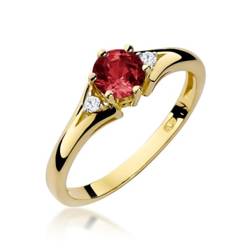 Inel Aur 9K cu Granat 0.60 ct si Diamante Naturale 0.03 ct
