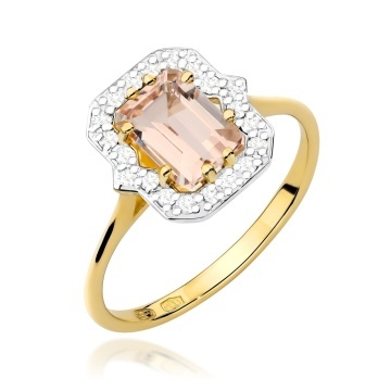 Inel Aur 9K cu Morganit 1.00 ct si Diamante Naturale 0.17 ct