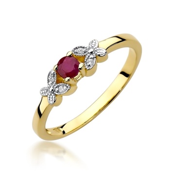 Inel Aur 9K cu Rubin 0.15 ct si Diamante Naturale 0.02 ct